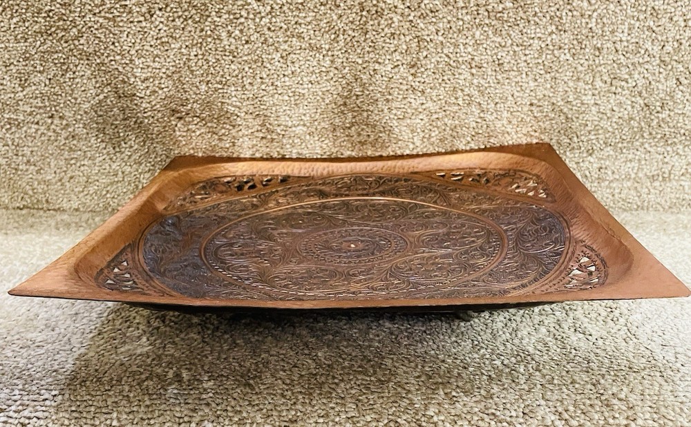 Vintage Pure Solid Copper Intricate Detail Tray