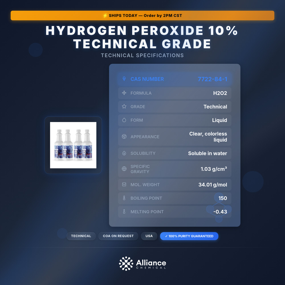 Hydrogen Peroxide 10% Technical Grade - 4 Quarts