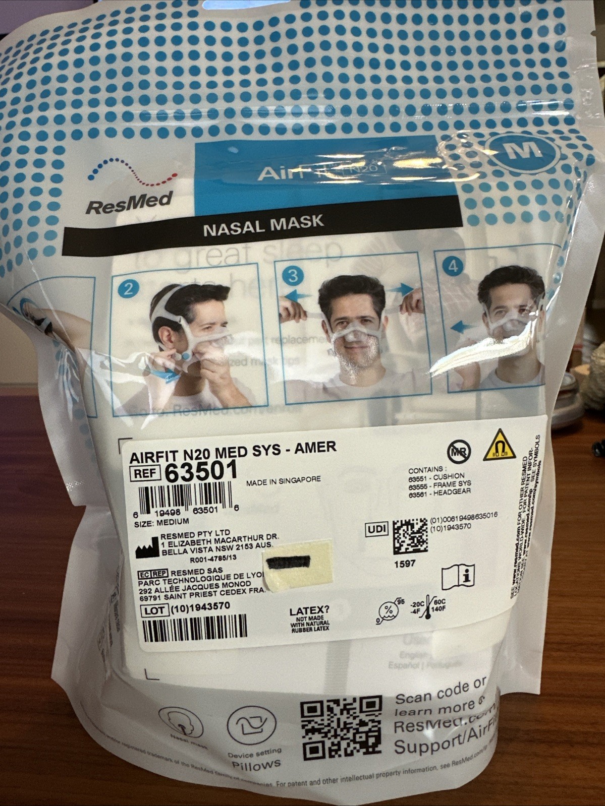 New Res-Med Airfit N20 Medium Cushion Strap Frame SYS #63501