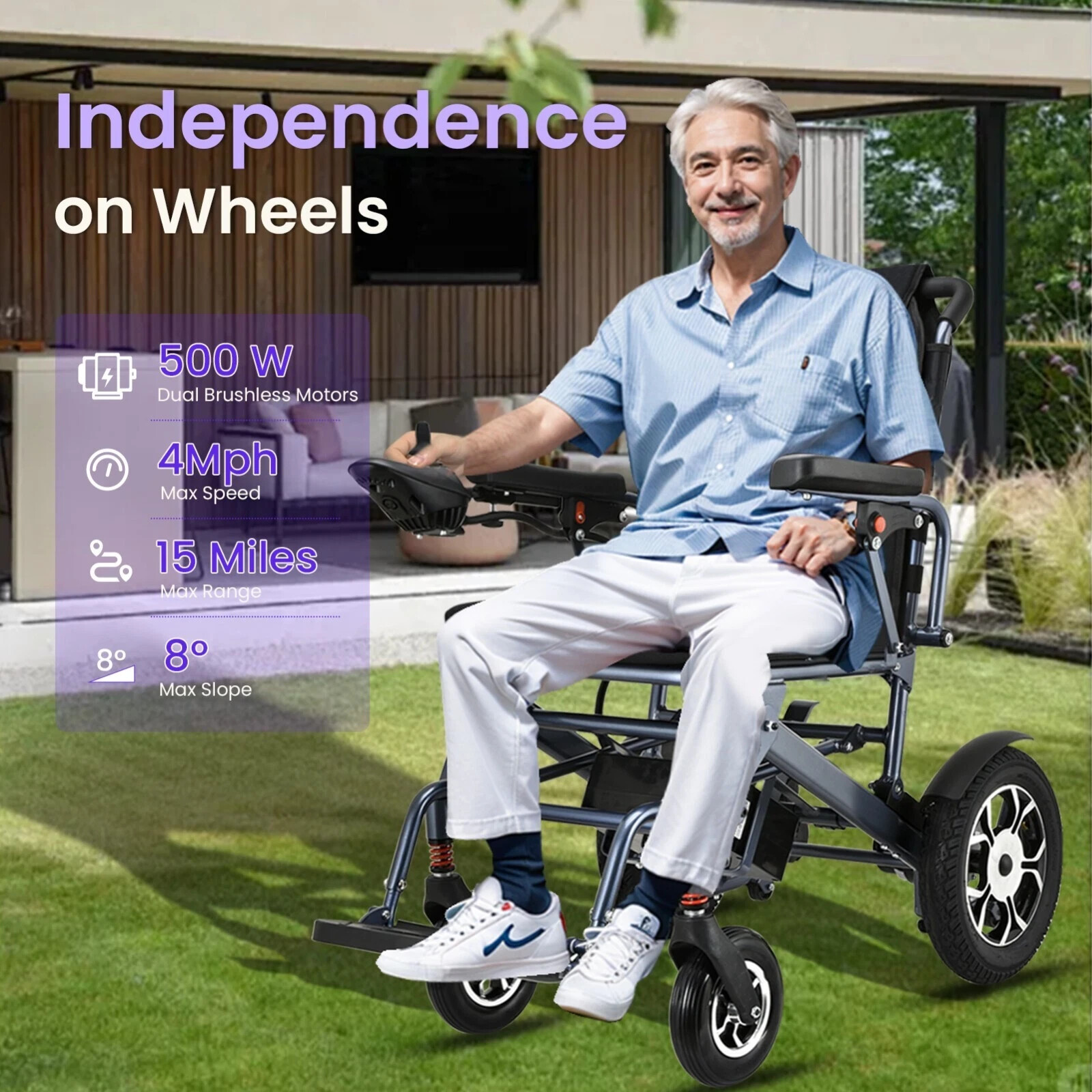 Lightweight Foldable Electric Wheelchair for Adults, Motorized Power Wheelchair