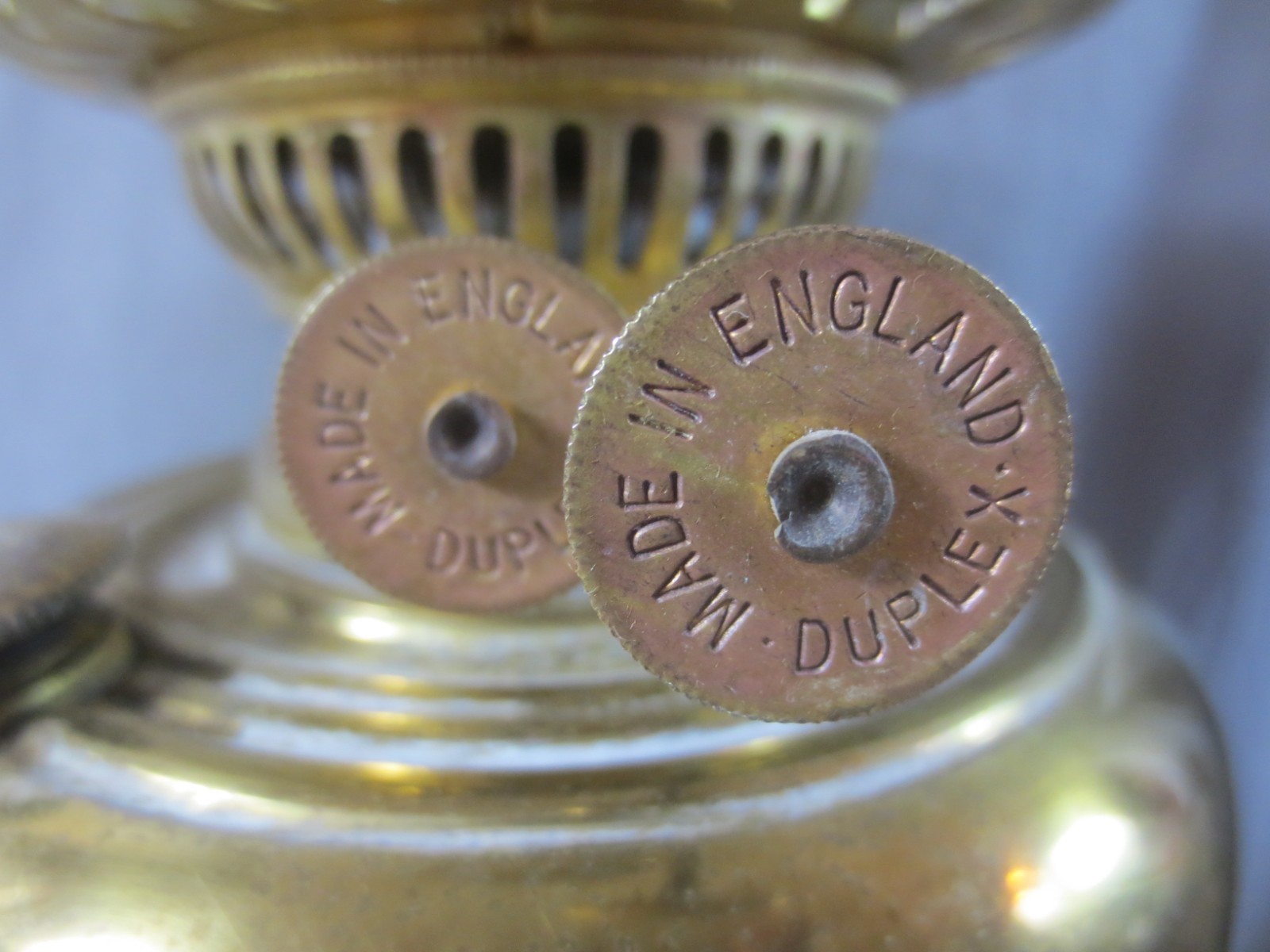 Vintage Made In England Brass Duplex Oil Lamp And Chimney Shepards Hut Lamp