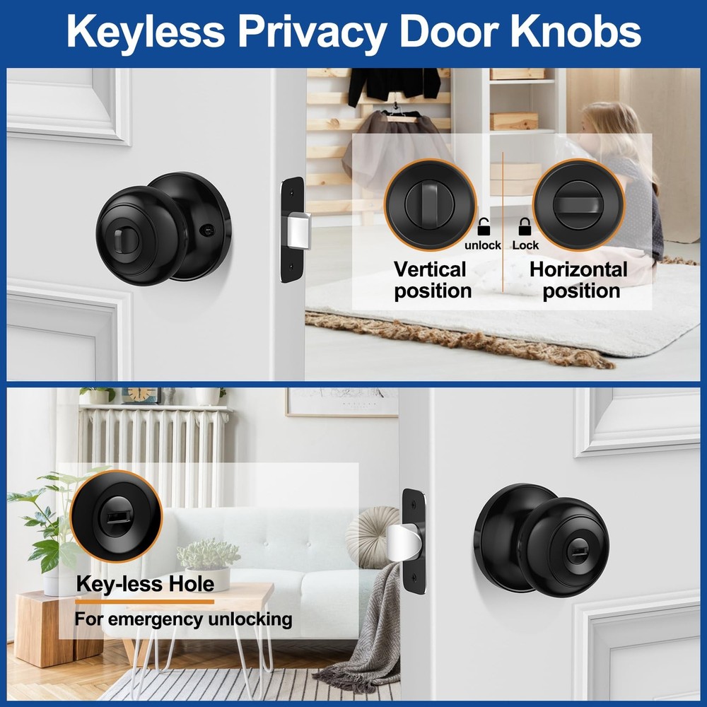 AEEKEL 10 Pack Privacy Door Knob, Matte Black Knobs Interior