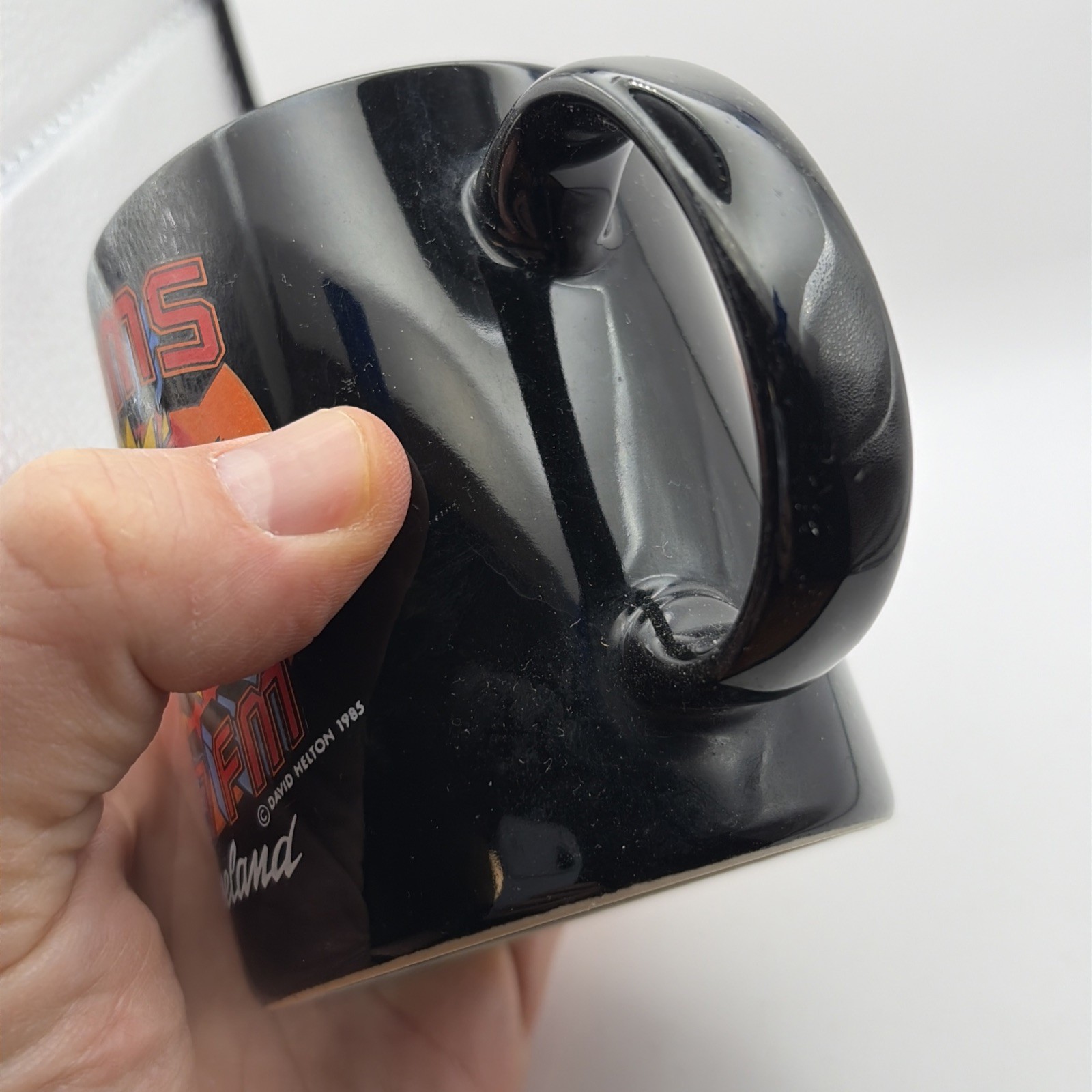 WMMS 100.7 FM Cleveland 1985 David Helton Black THE BUZZARD Coffee Mug Cup RARE