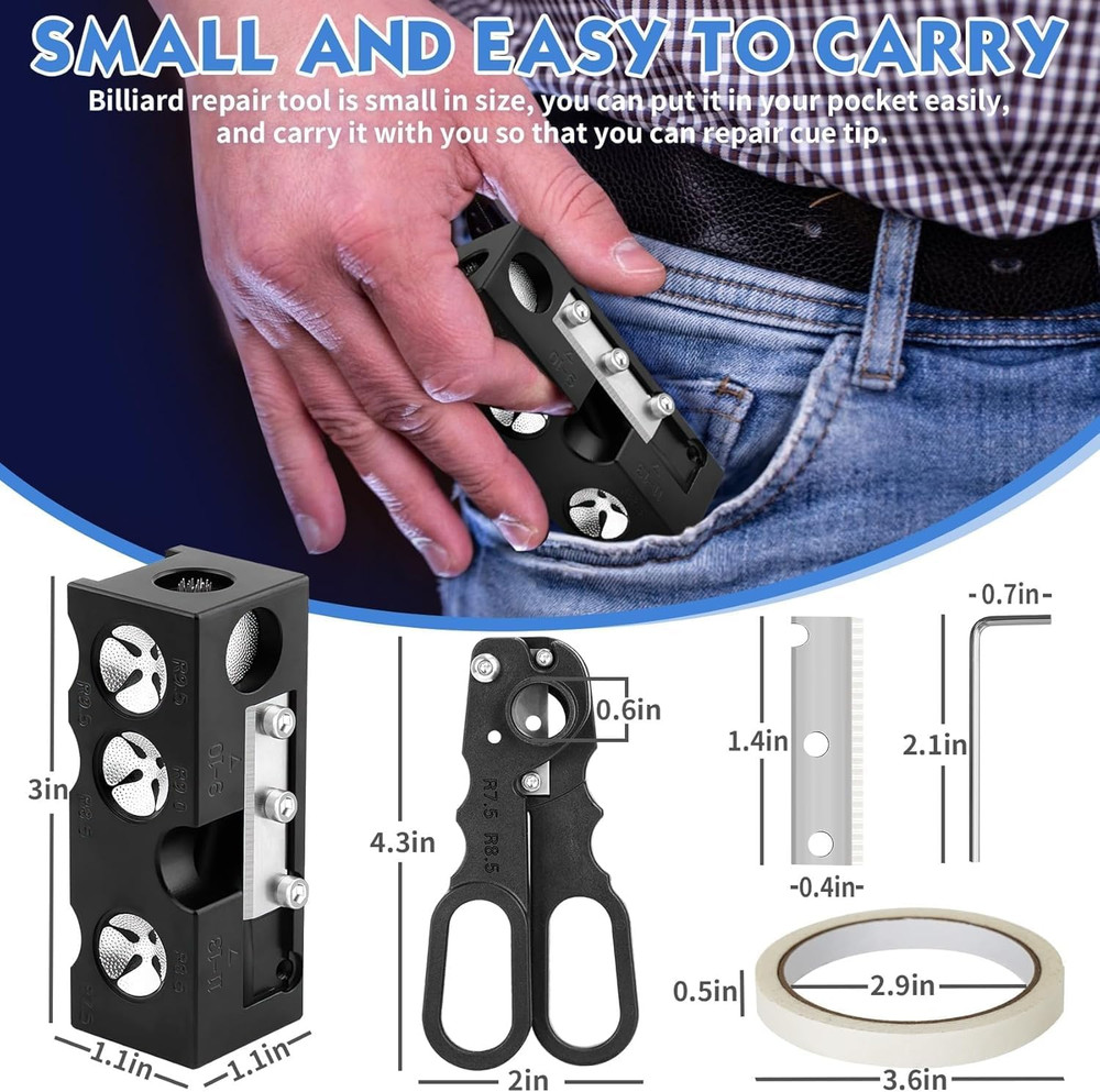 Billiards Pool Cue Tip Shaper, Pool Cue Tips Replacement Kit, Pool Cue Shaper, P