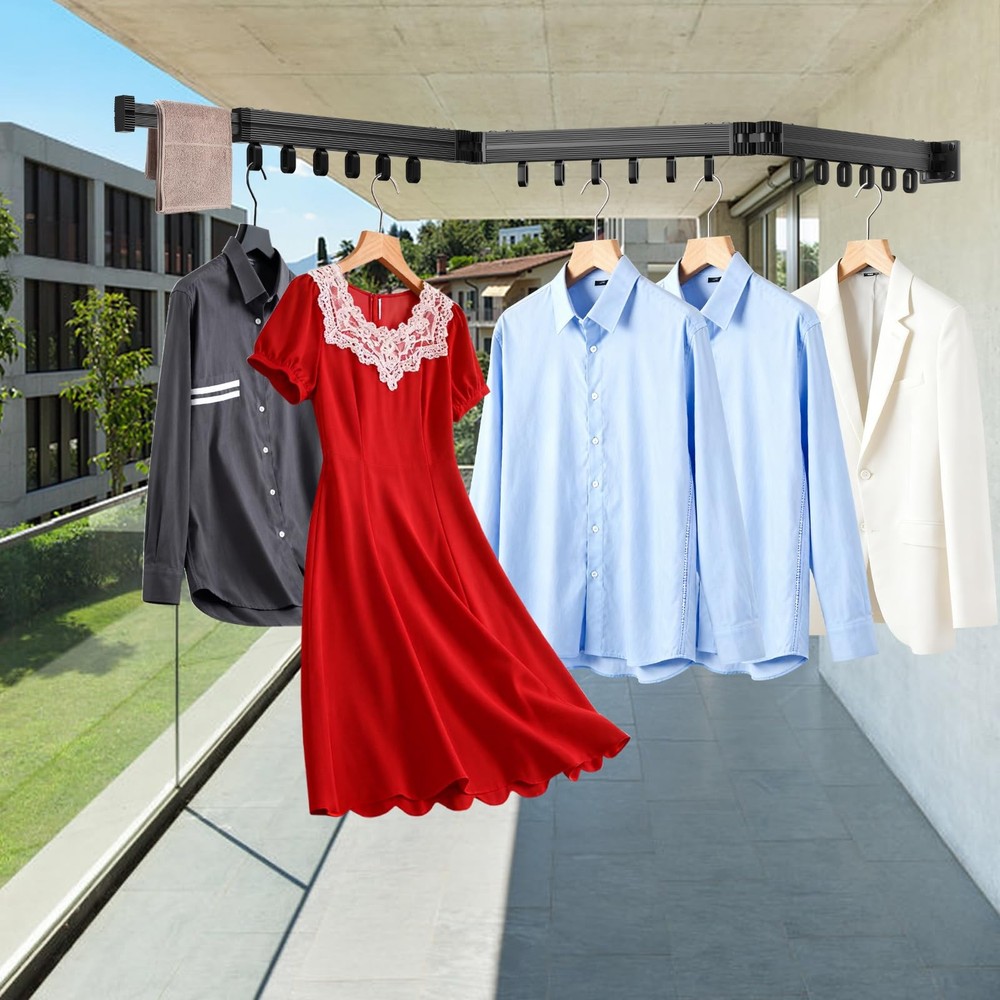 Foldable Wall Mounted Clothes Drying Rack Space Saving Laundry Home Hanger