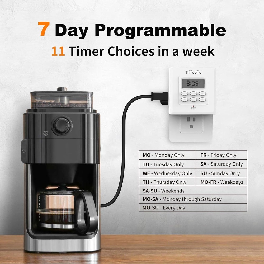 Tiffcofio 7-Day Digital Light Timer Plug-In Outlet White