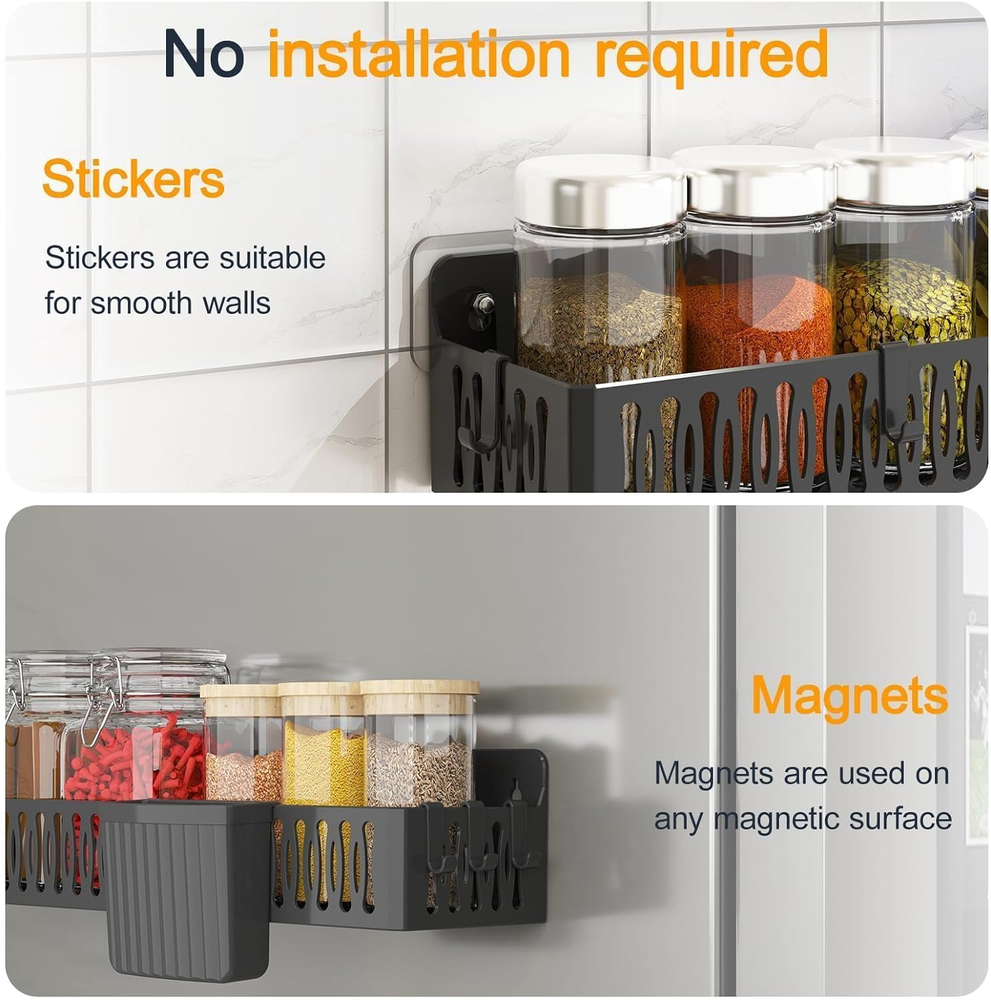 4 Pack Magnetic Spice Rack for Refrigerator, Spice Rack Organizer, Moveable Magn