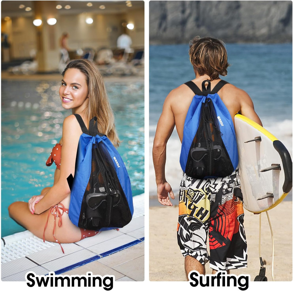 Swim Bag Mesh Drawstring Backpack Beach Backpack for Swimming, Gym, and Workout
