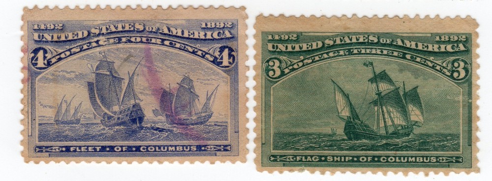 Scott #232-233 Columbus Ships Single Stamps - used