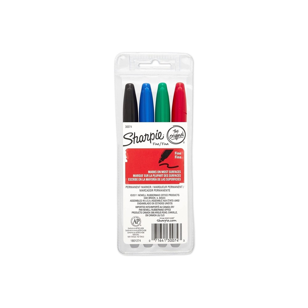 Sharpie Permanent Markers, Fine Point, Assorted Colors, 4-Pack (30074)
