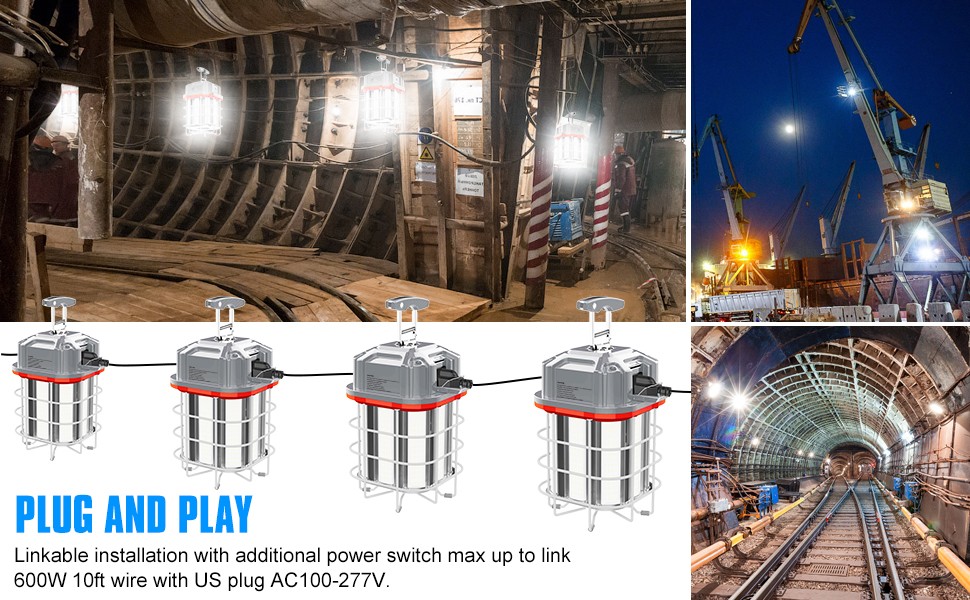 80W LED Temporary Work Light Industrial Construction Workshop Hanging Lamp 5000K