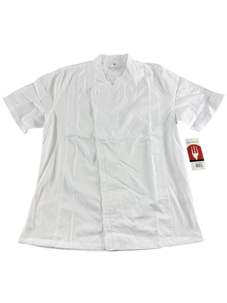 Chef Works NEW Springfield White Chef Coat Mens Large Zipper Arm Pocket BCSZ009