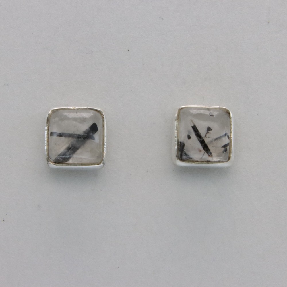 Square RUTILATED QUARTZ Post Rectangle Earrings 925 STERLING SILVER Gemstone 10e
