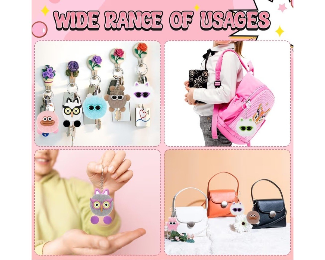 Equsion 48 Pcs Kawaii Keychains Bulk Cute Plush Keychains Fluffy Pompoms...