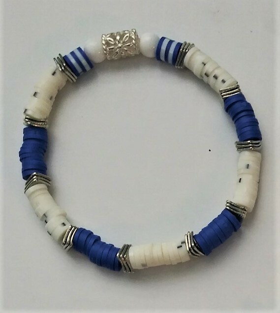 Brave Mom Stretchy Charm Bracelet Stack and Key Ring-Blue