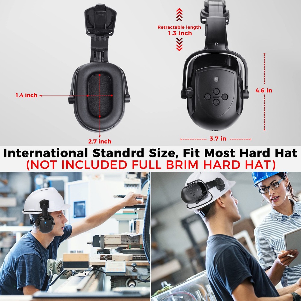 BJKing Bluetooth Hard Hat Ear Muffs, NRR 28dB Adjustable Cap-mounted Ear muff...