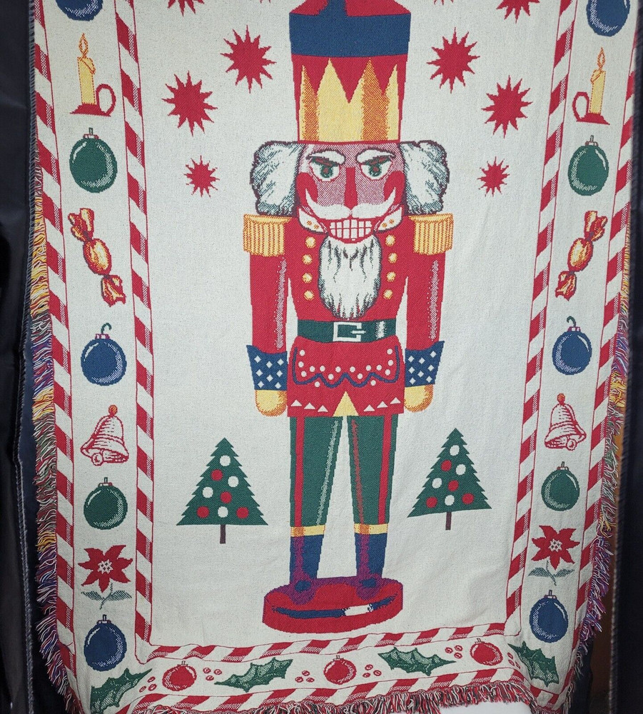 Nutcracker Blanket Solider Christmas Throw Woven Fringed