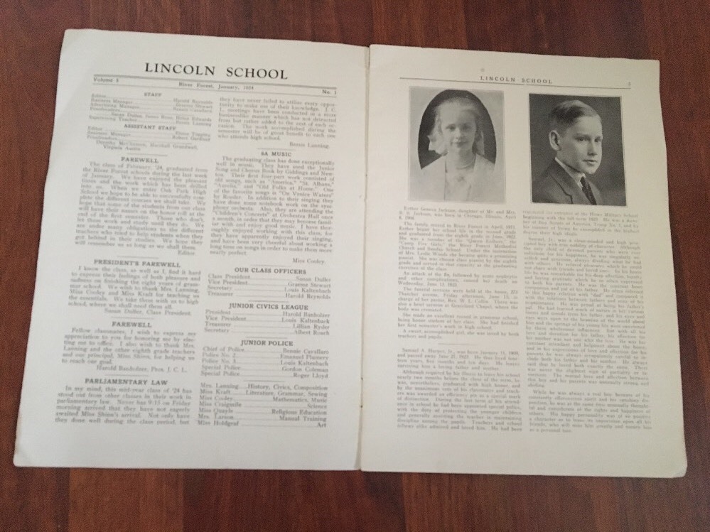LINCOLN HIGH SCHOOL RIVER FOREST ILLINOIS 1924 GRADUATION PROGRAM