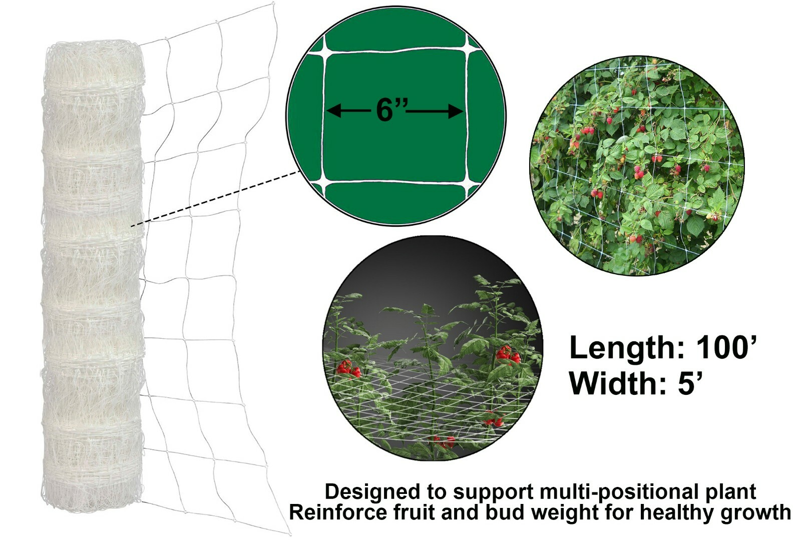 TRELLIS NETTING 5'x100' Plastic Plant Support Garden