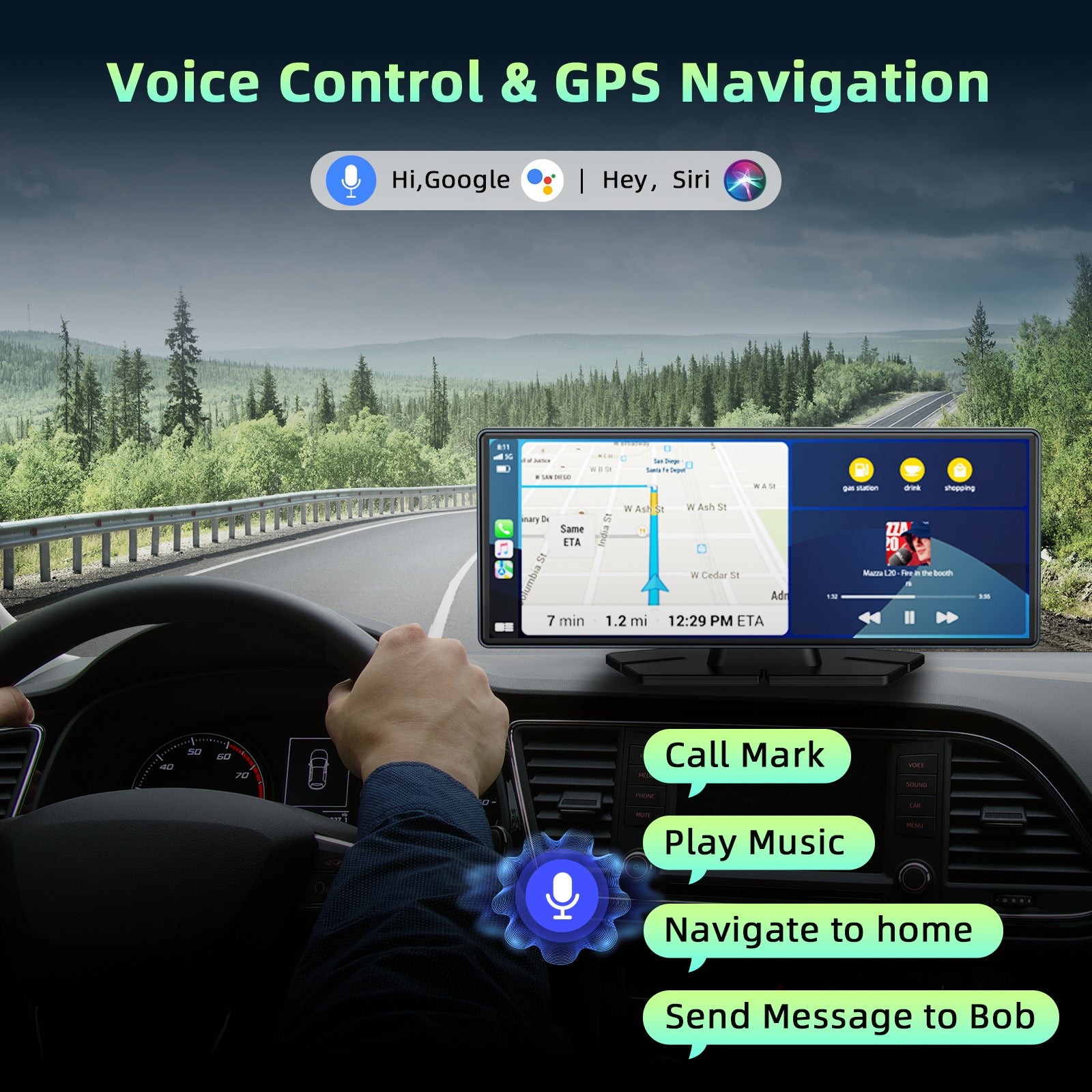 10.26" Portable Car Wireless Apple CarPlay Android Auto FM Touch Screen Radio