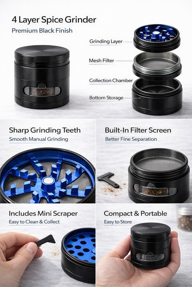 5 Pack Manual Spice Grinder Mixed Colors 4 Layer Kitchen Crusher Bulk