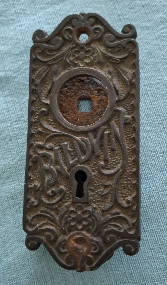 Victorian Baldwin Lock Plate & Handle, Ornate Cast Iron