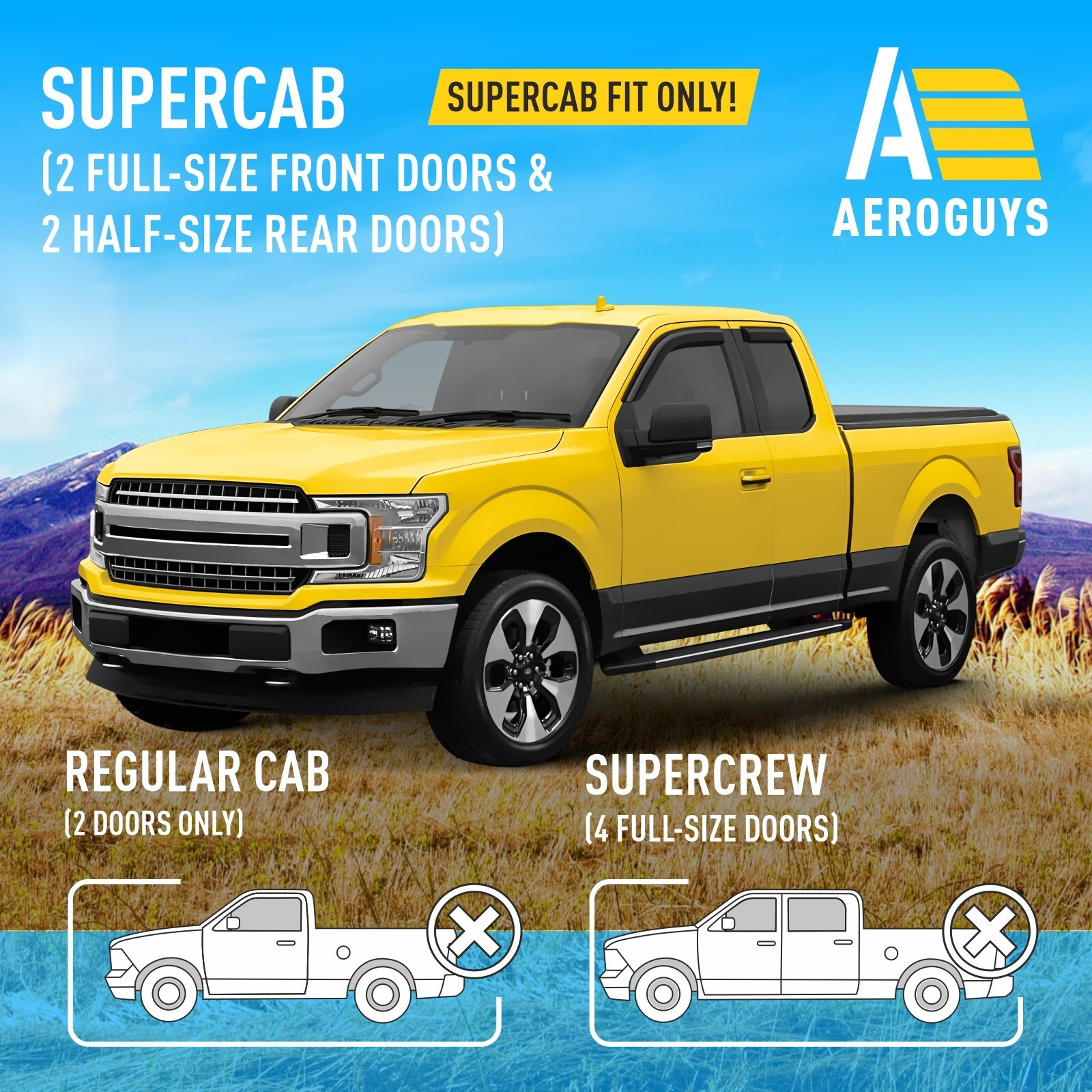 Sun Rain Visors Wind Rain Guards for 2015-2026 Ford F150 SuperCab