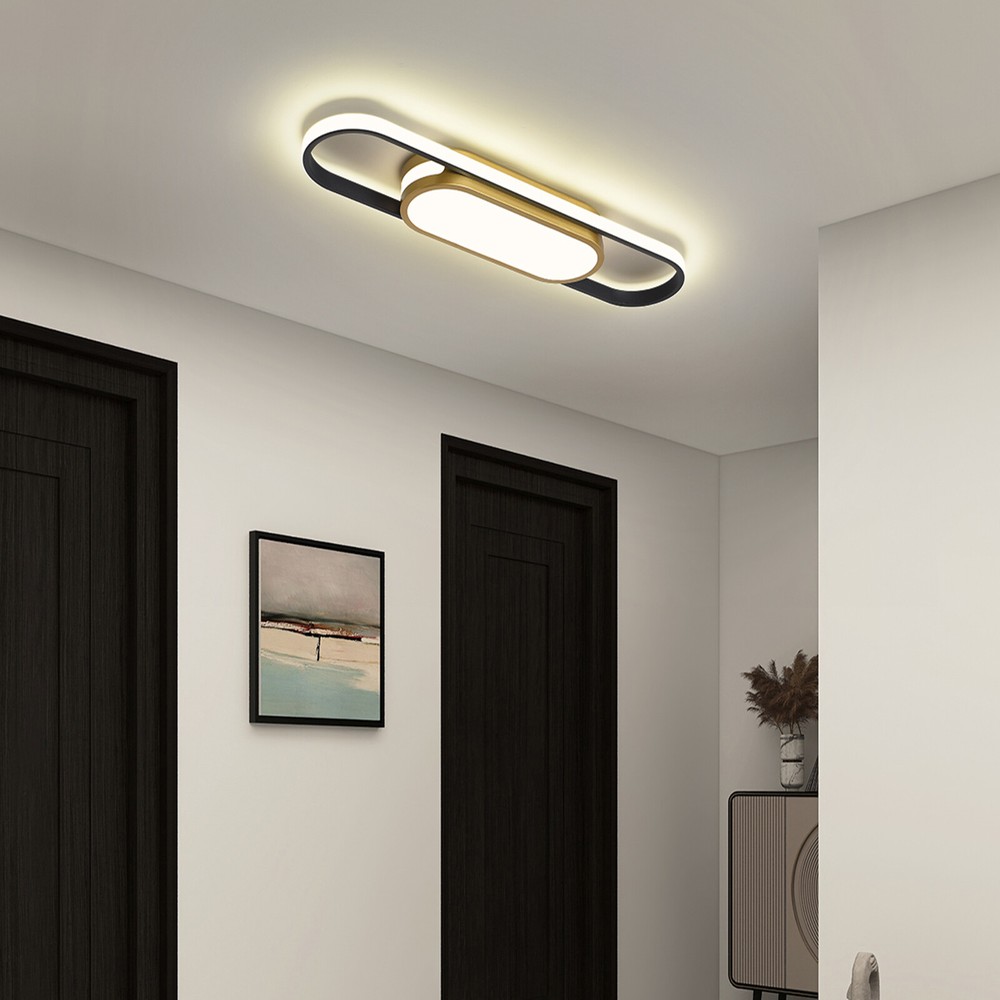 Modern Linear LED Flush Mount Ceiling Light Fixture Dimmable Ceiling Lamp+Remote