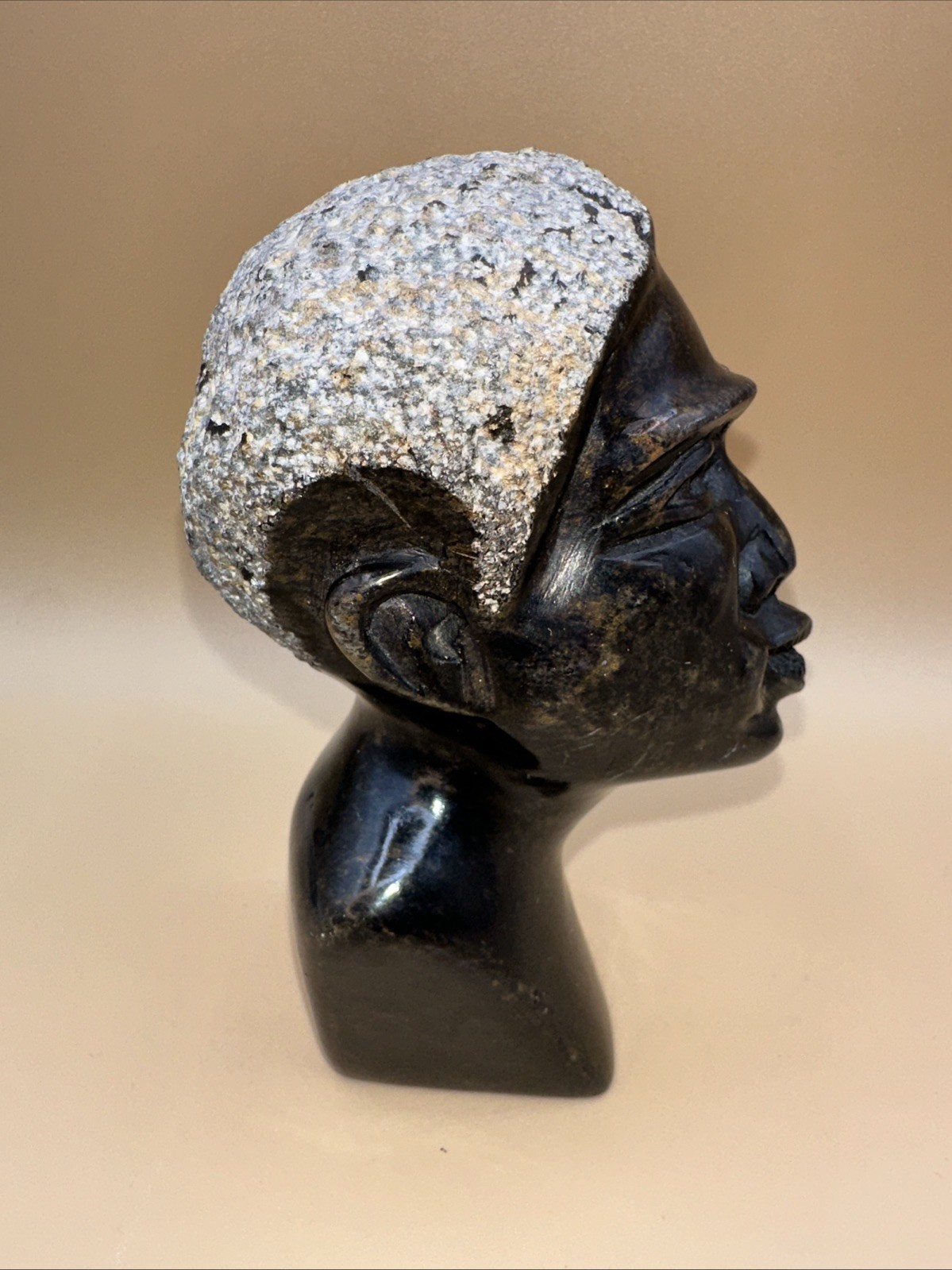 HAND-CARVED SOLID STONE AFRICAN SHONA HEAD BUST COUPLE FINELY DETAILED!