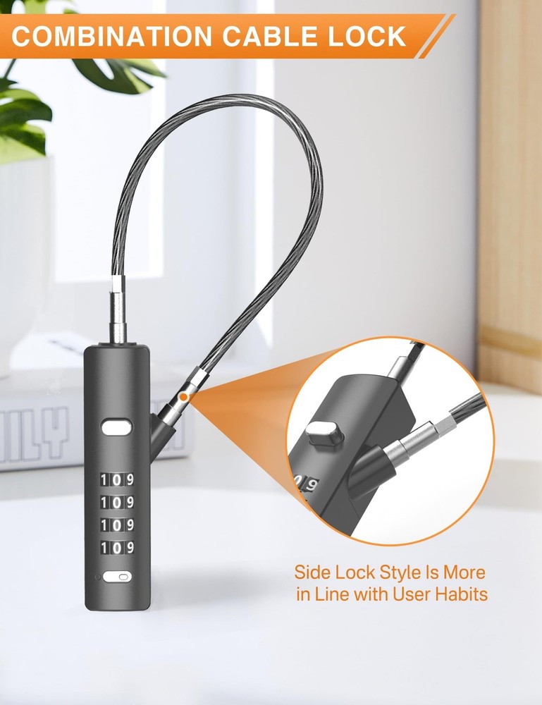 4-Digit Combination Cable Lock with 3 Replaceable Steel Cables for Gate, Bike...