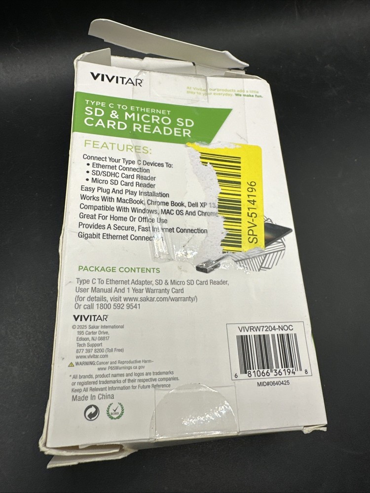 VIVITAR SD & MICRO SD CARD READER USB TYPE C