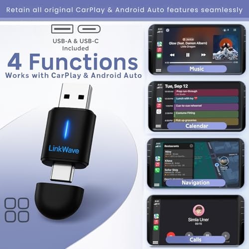 Wireless CarPlay adapter & wireless Android Auto adapter, 2-in-1 USB-A/USB-C
