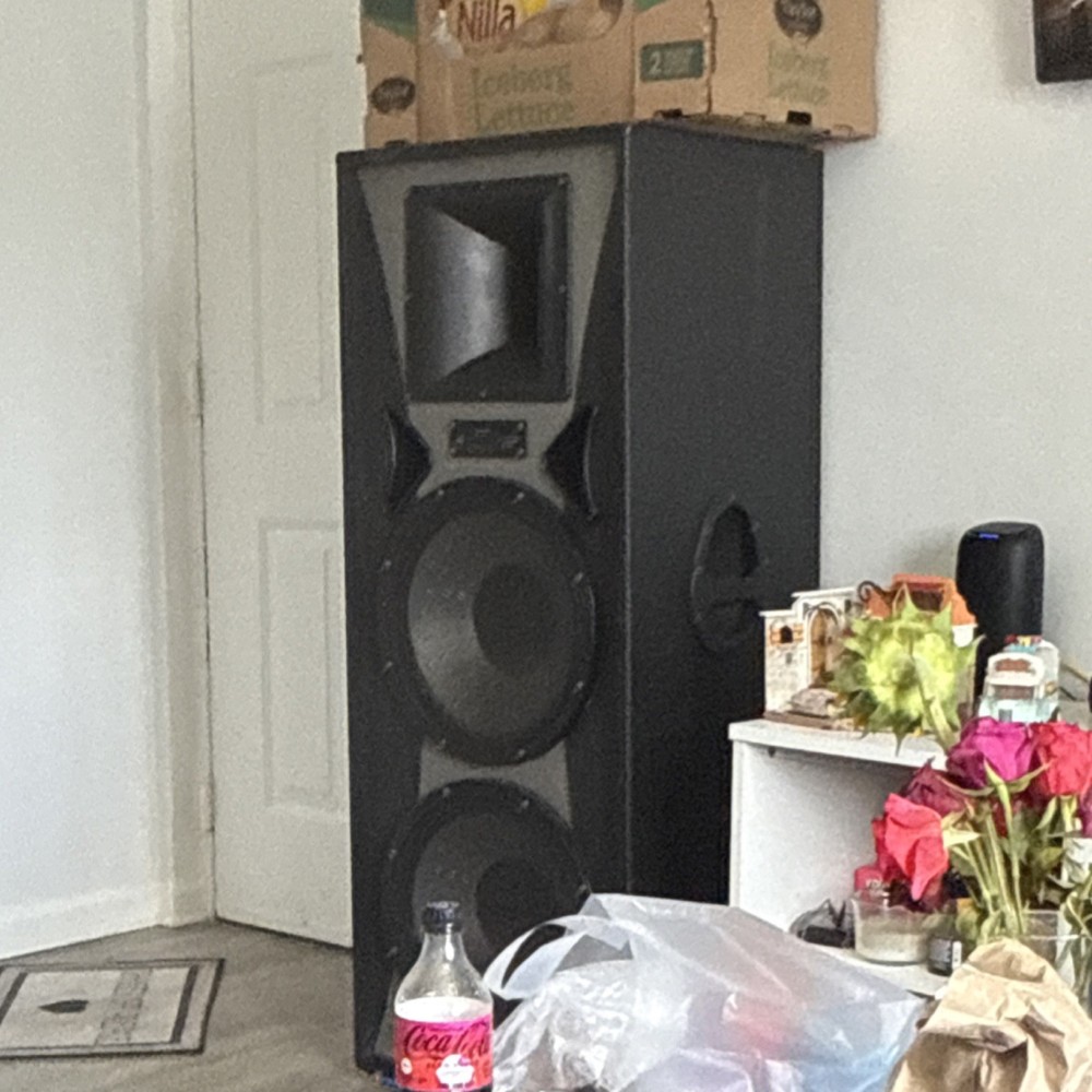 Black Rectangular Floor Standing Speakers Wood Metal Cabinet Large