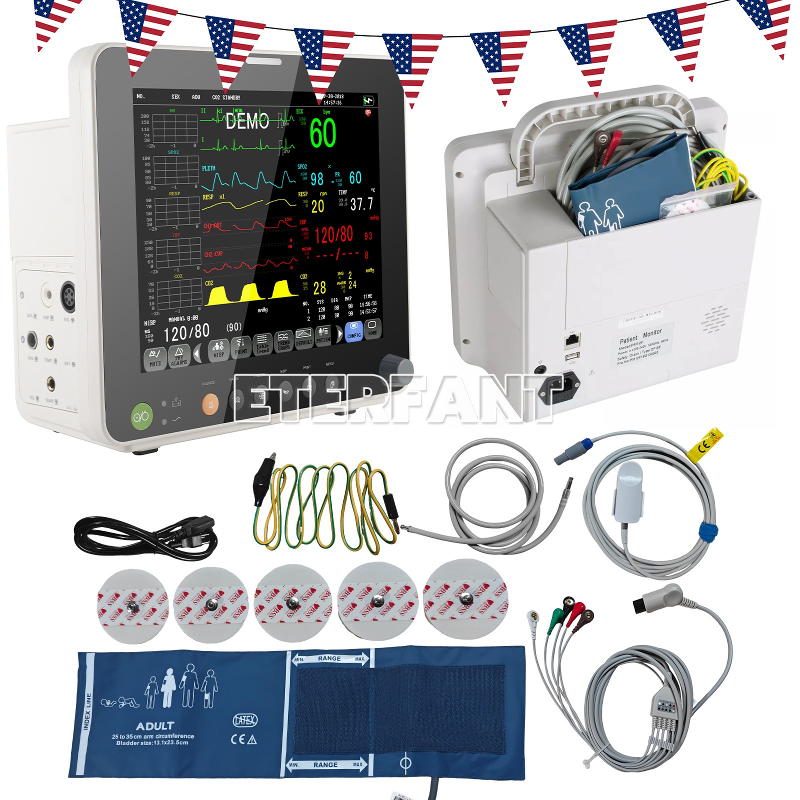 Patient Monitor ICU CCU Vital Sign for Hospital/Medical Rolling Trolley Cart US