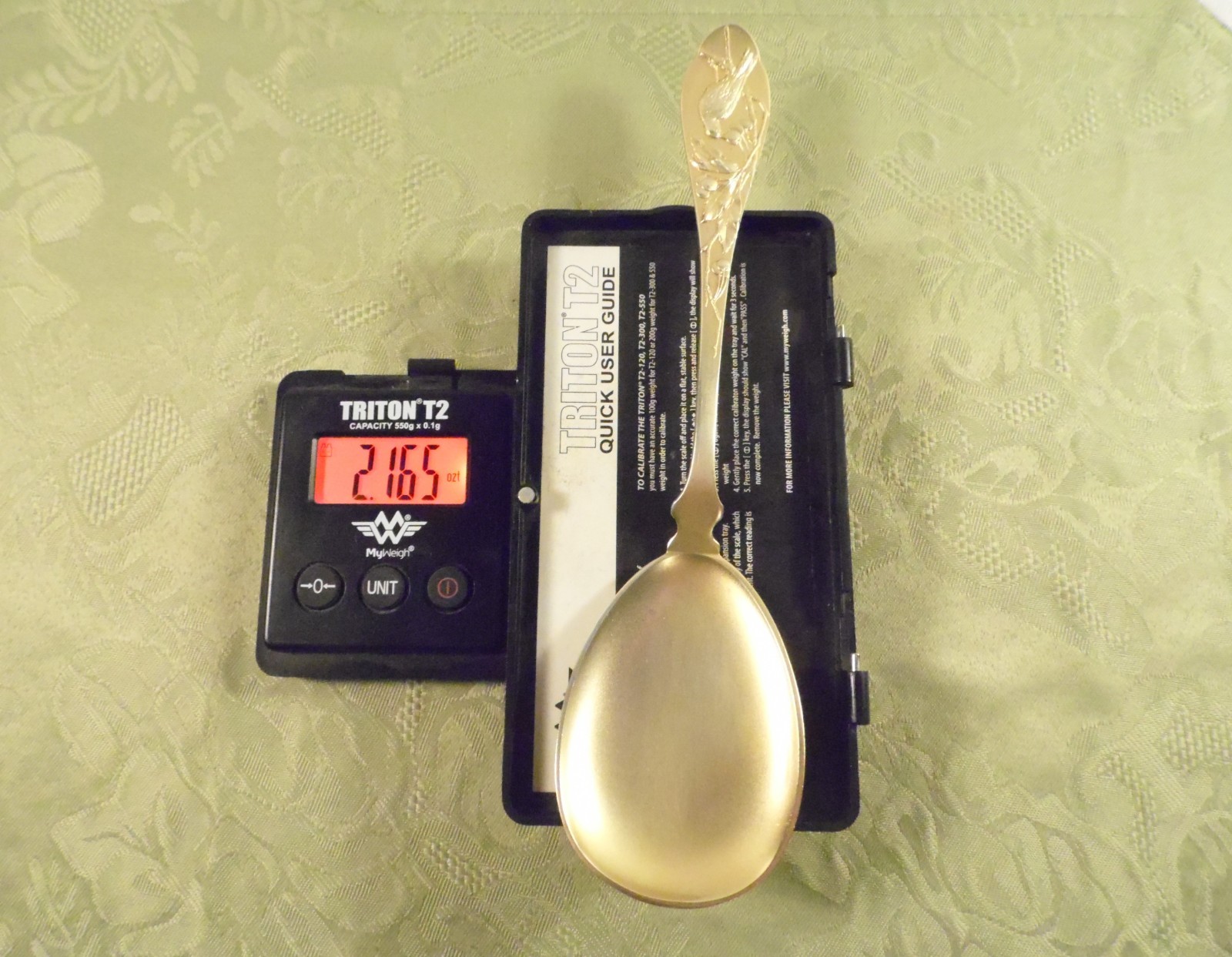 "BIRD & BERRIES" ~ 8.50" SERVING SPOON by BINDER ~ .800 SILVER / GILT ~ 2.16 OZT