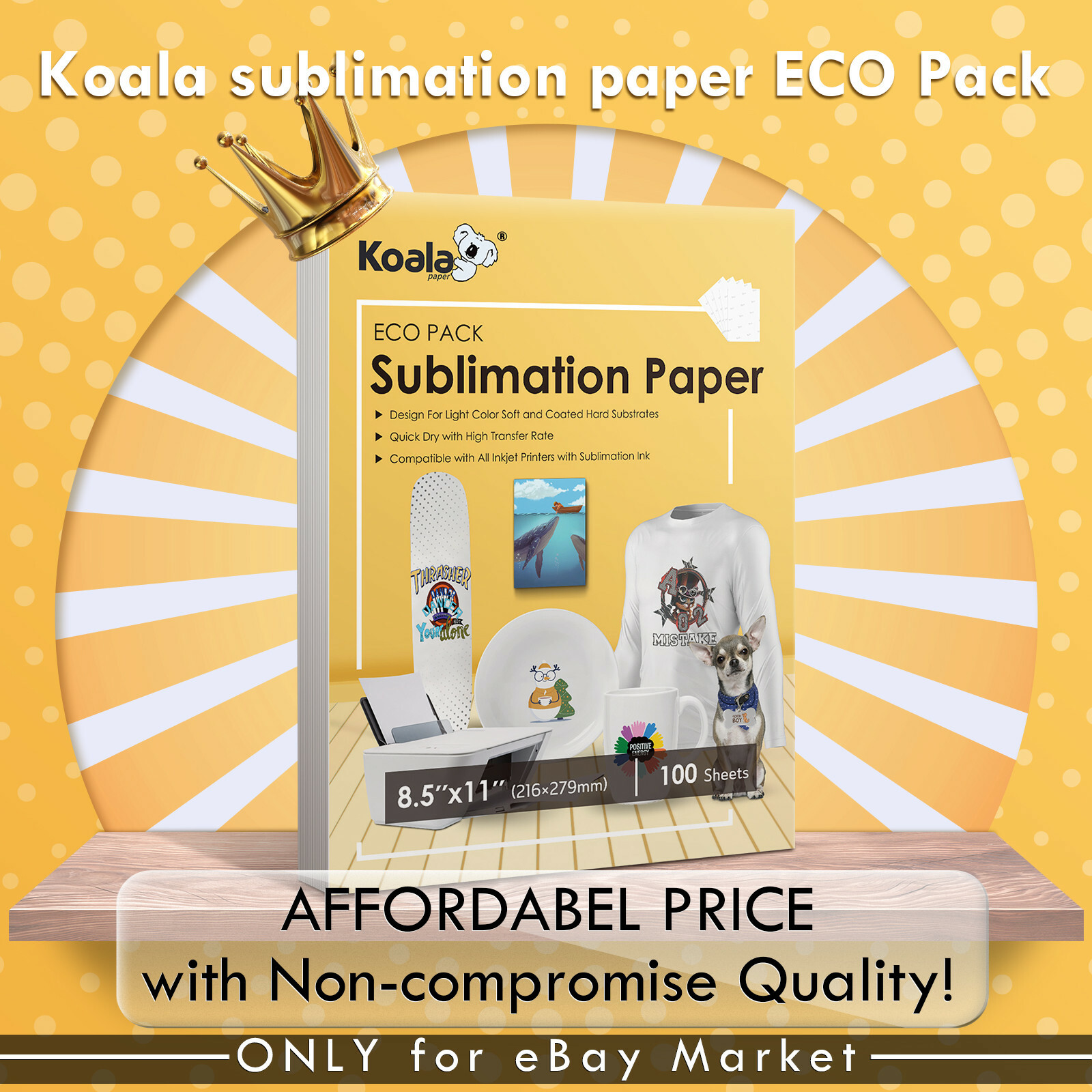 Koala Sublimation Paper 8.5x11 100 PK Sublimation Printer Inkjet Heat Transfer