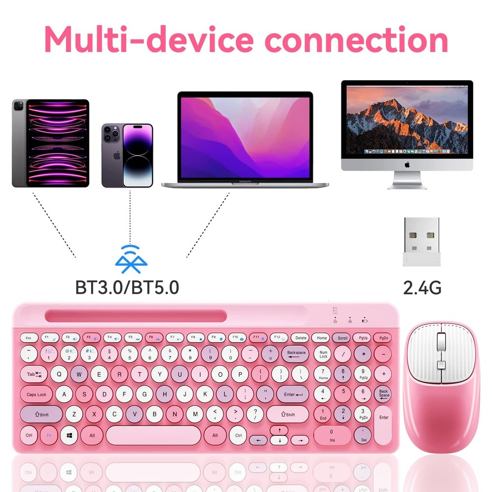 Wireless Multi-Device Bluetooth Keyboard, Ergonomic Rechargeable Combo