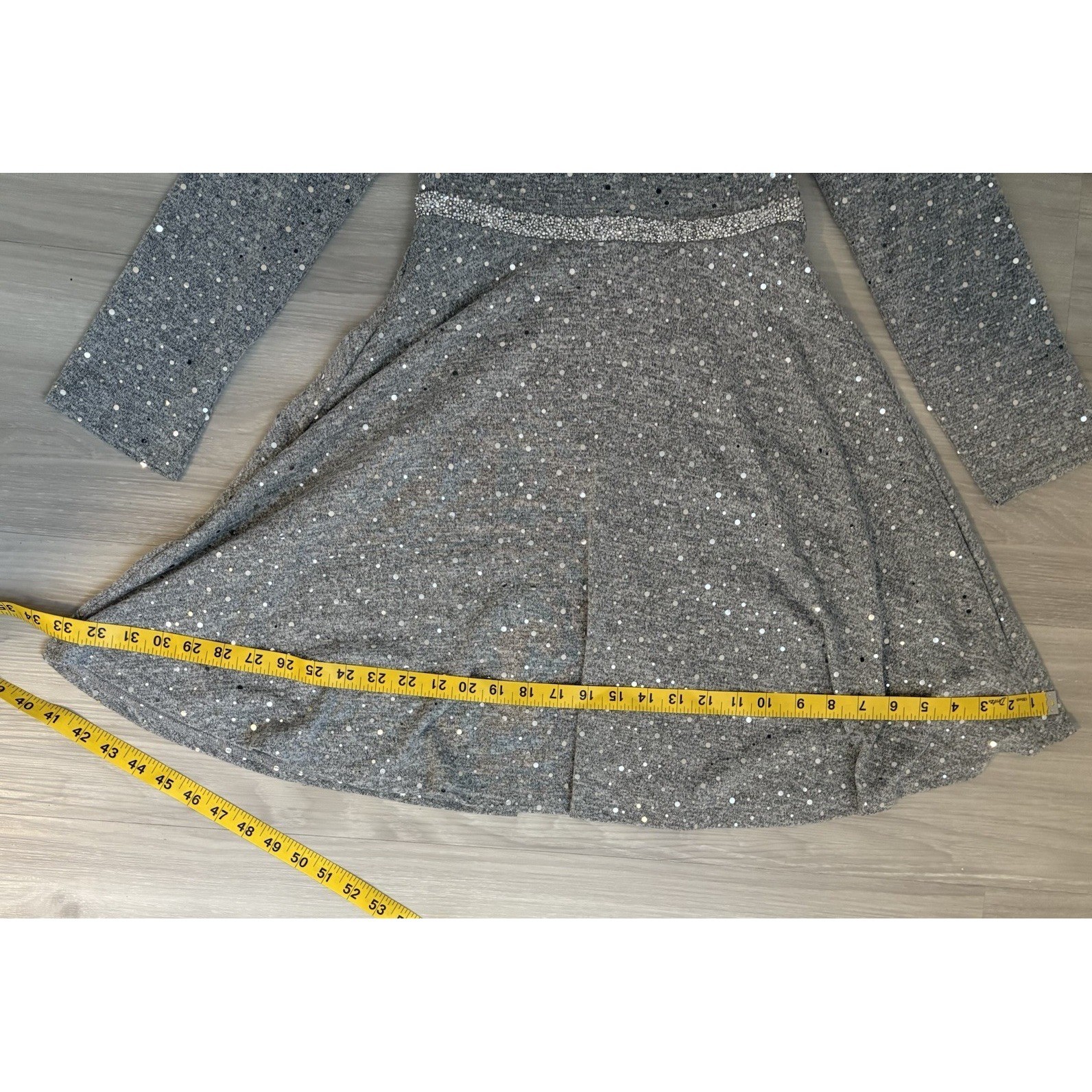 Rare Editions Girls Dress Gray Sequin Ruffle Long Sleeve Party Dress Size 14