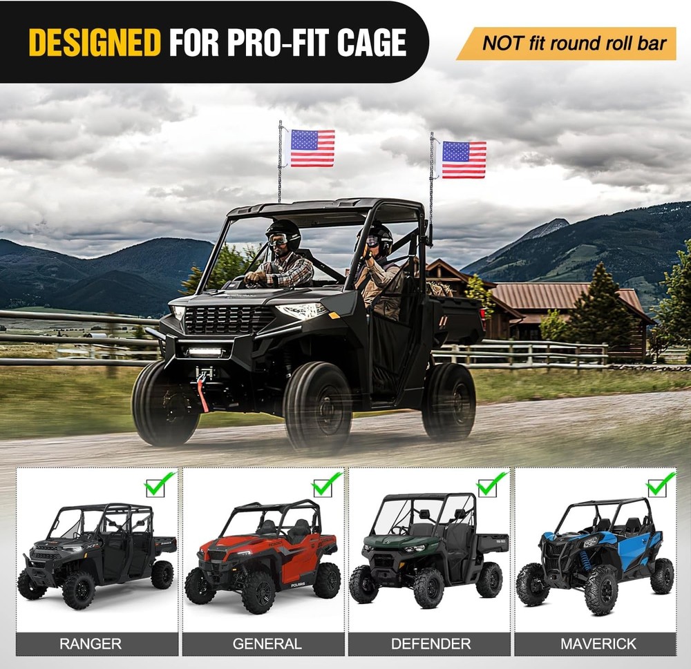 Nilight UTV Whip Light Mount Adjustable Flag Antenna Brackets for Pro-Fit Cage