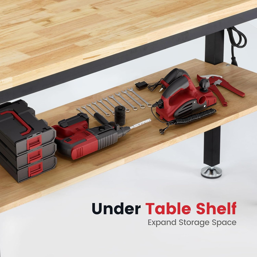 Work Table for Garage 60 Inch Workbench with Storage Adjustable Height Rubber Wo