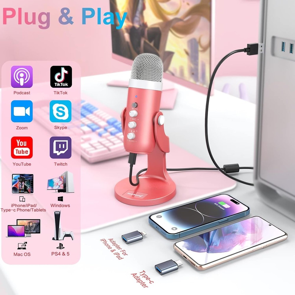 ZealSound Gaming USB Microphone - Pink
