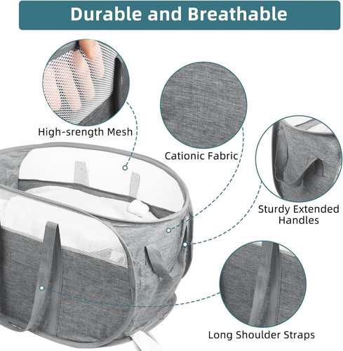 Collapsible Laundry Baskets, Tear Proof Pop Up Horizontal, Gray