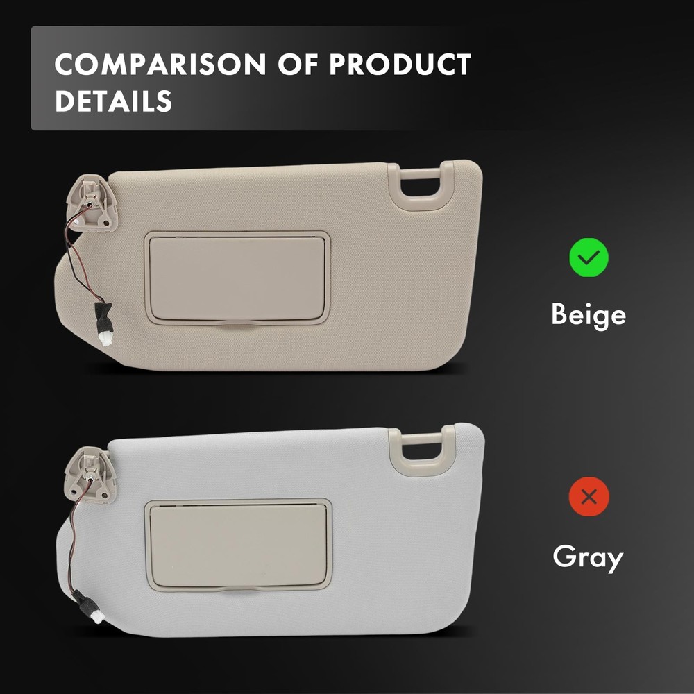 Beige Left Driver Sun Visor with Extender & Mirror & Light for Nissan Pathfinder