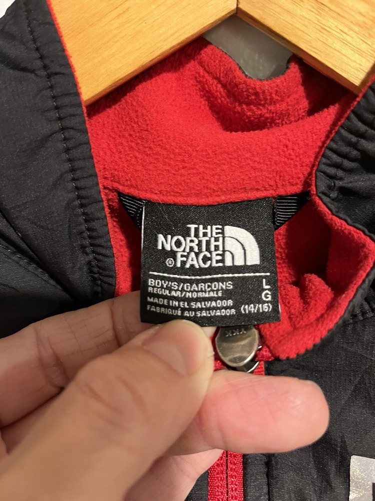 BOYS NORTHFACE FULL ZIP JACKET SIZE L-RED BLACK POCKETS EUC