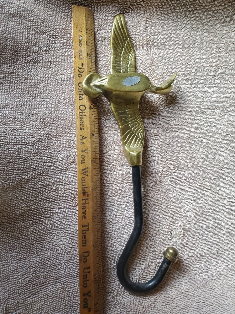 Chimney Flue Damper Pull Fireplace Hook Heavy Solid Brass Flying Mallard Duck