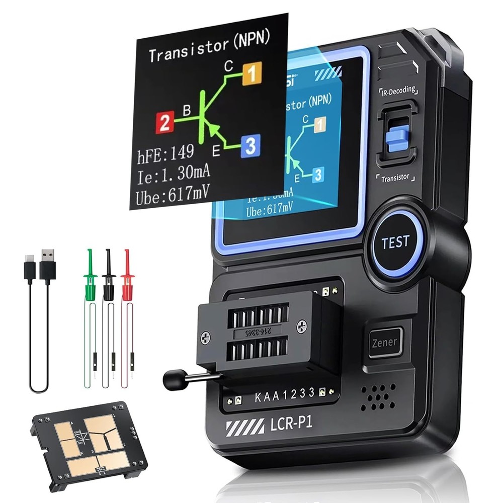 Battery Powered LCR Meter - Portable Transistor Tester with One Button Operation
