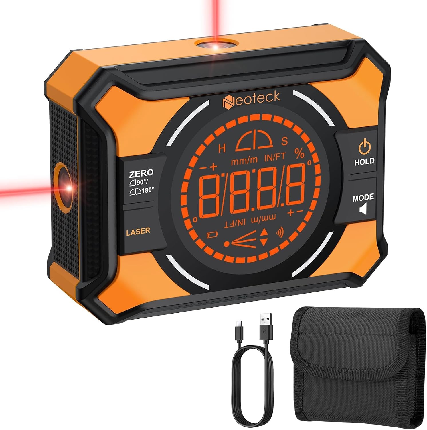 Neoteck 3-in-1 Digital Angle Finder Gauge Inclinometer Magnetic with Laser Level