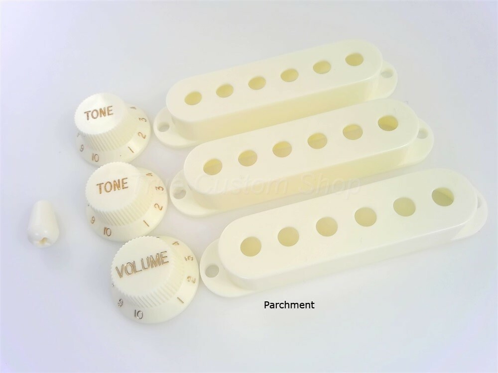 True Custom Shop® Parchment Pickup Covers Knobs & Tip Kit for Fender Strat