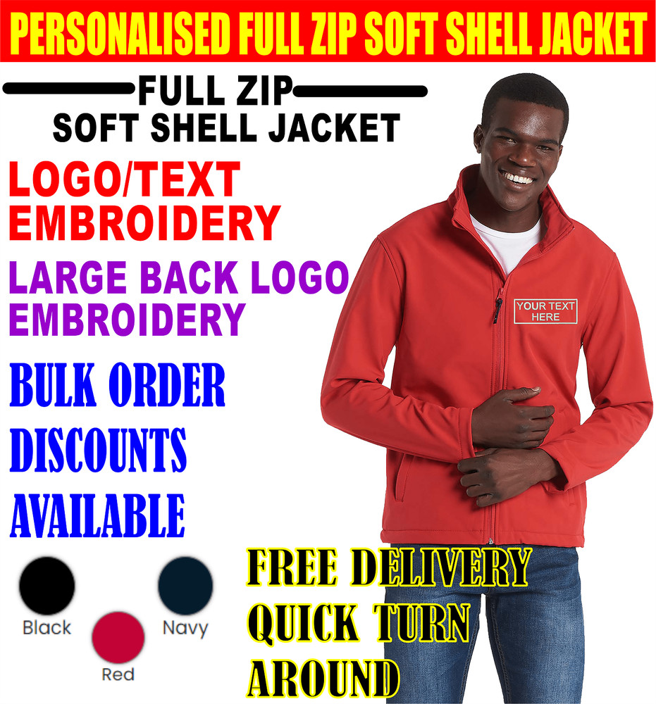 Personalised Embroidered Text Uneek UC612 Classic Full Zip Soft Shell Jacket