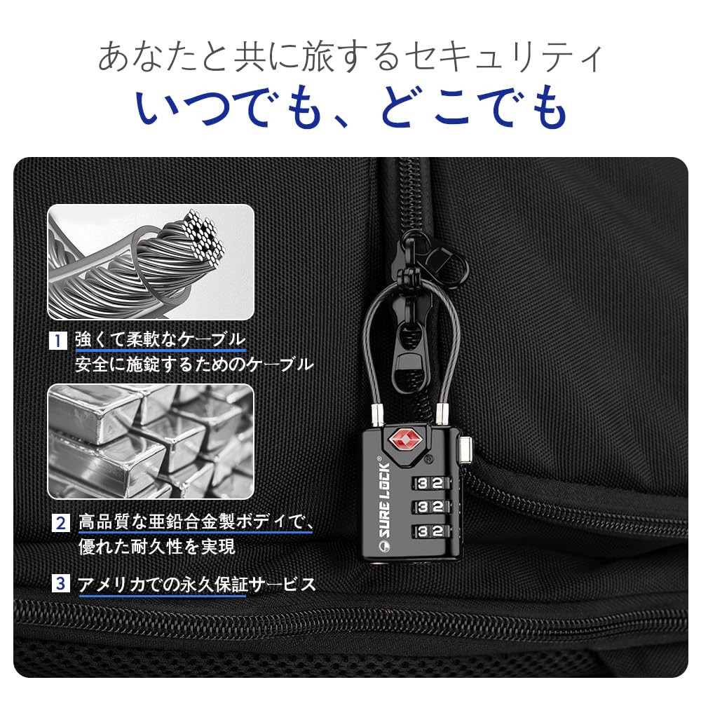 TSA Approved Combination Luggage Locks with Open Alert Indicator – Durable Zi...